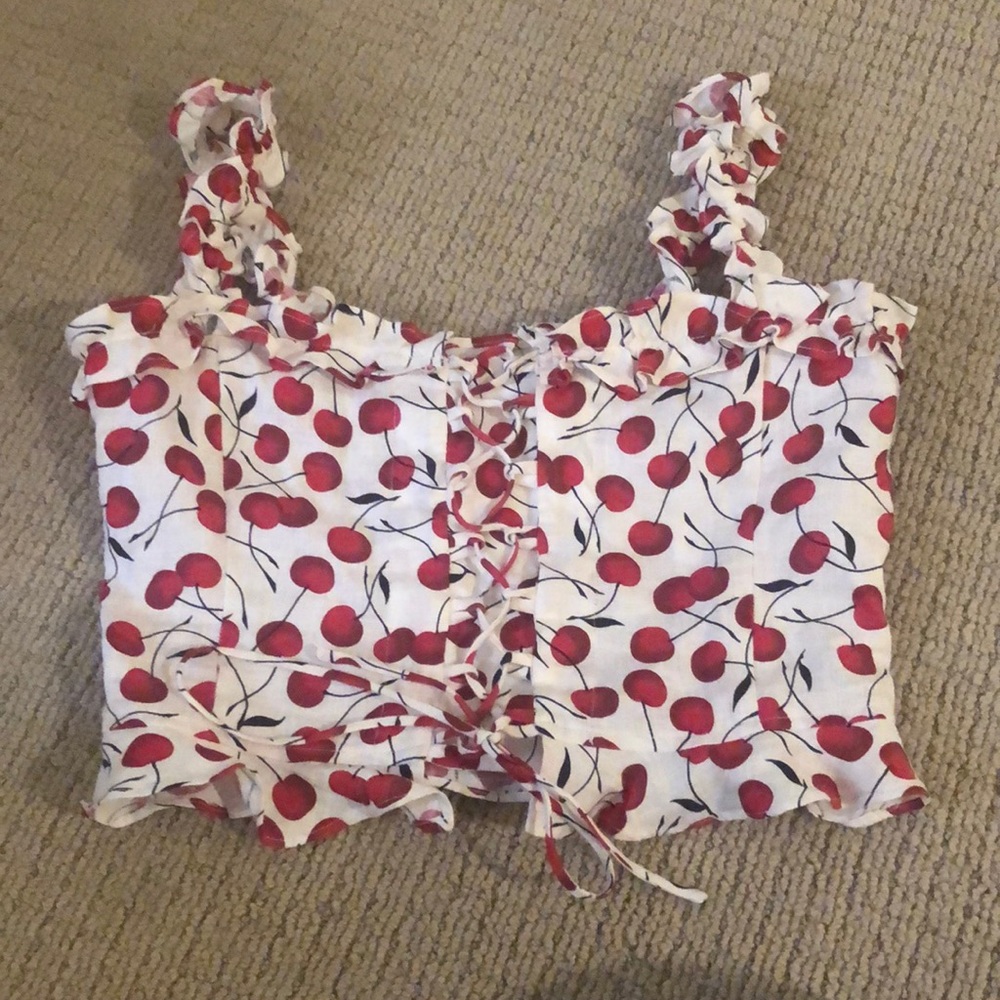 Reformation cherry tie up cropped top